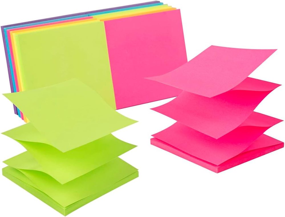 (12 Pack) Pop-up Sticky Notes 3x3 in,Bright Colors Super Sticking Power Memo Pads, 6 Colors, Strong Adhesive