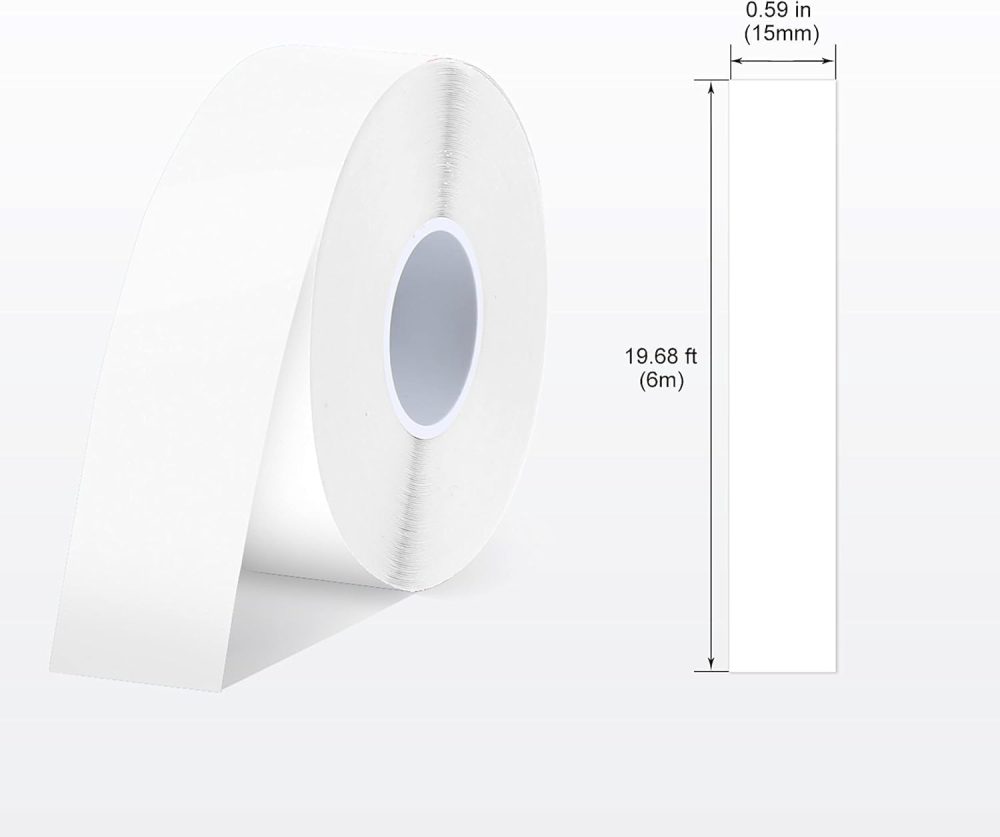 E10 & E11 Label Maker Tape, White and Transparent 2 Rolls 0.59in × 19.7ft (15 mm × 6m) Genuine Continuous Laminated Thermal Label, Waterproof Oilproof Auto Detect Labels, Black on Transparent - Image 2