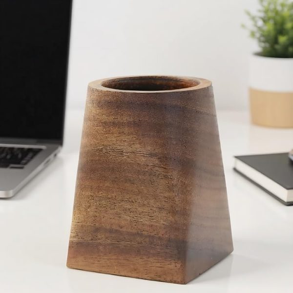 Solid Black Walnut Pen Cup Holder, 3x3x4.7in | Durable Whole Piece Wooden Desktop Organizer for Pens & Pencils, Ideal Office Desk Supplies for Home and Workplace