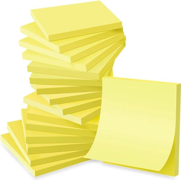 (16 Pack) Sticky Notes 3x3, Canary Yellow, Sticky Pads, Recyclable, Self-Stick Pads, Easy to  for Home, Office, Notebook