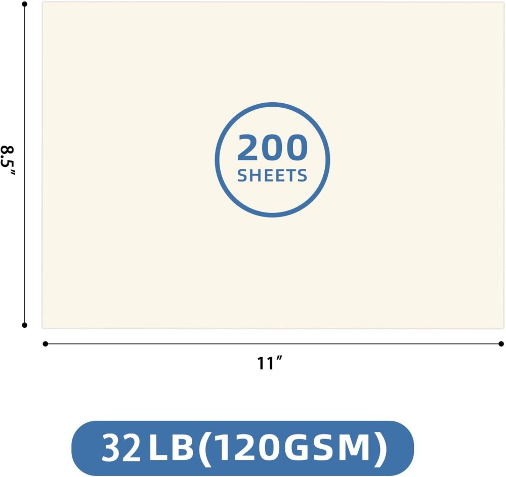 200 Sheets Ivory Printer Paper 8.5x11, 32 lb/120 gsm Stationery Paper, Cream Cardstock Paper Sheets for Printing, Copy, Crafts, Letters, Invitations, Laser & Inkjet Printer Compatible - Image 2
