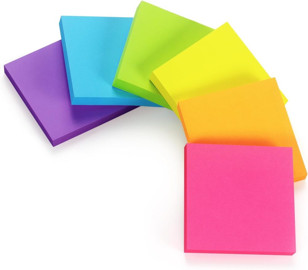 Sticky Notes 6 Bright Color 6 Pads Self-Stick Notes 3 in x 3 in, 100 Sheets/Pad - Image 2