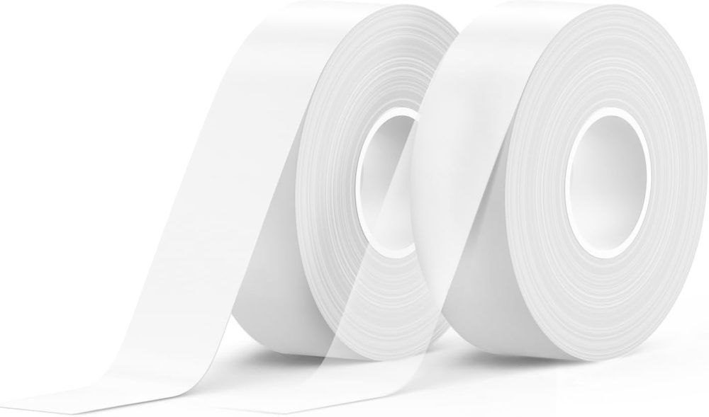 E10 & E11 Label Maker Tape, White and Transparent 2 Rolls 0.59in × 19.7ft (15 mm × 6m) Genuine Continuous Laminated Thermal Label, Waterproof Oilproof Auto Detect Labels, Black on Transparent