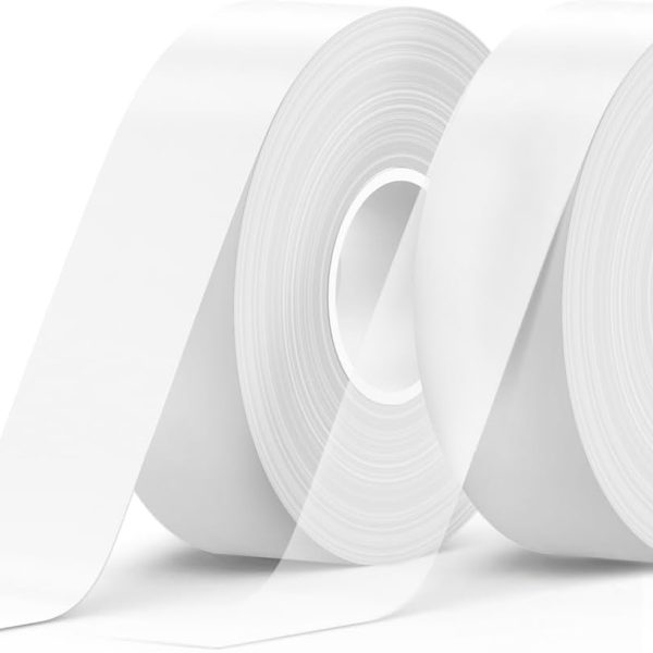 E10 & E11 Label Maker Tape, White and Transparent 2 Rolls 0.59in × 19.7ft (15 mm × 6m) Genuine Continuous Laminated Thermal Label, Waterproof Oilproof Auto Detect Labels, Black on Transparent