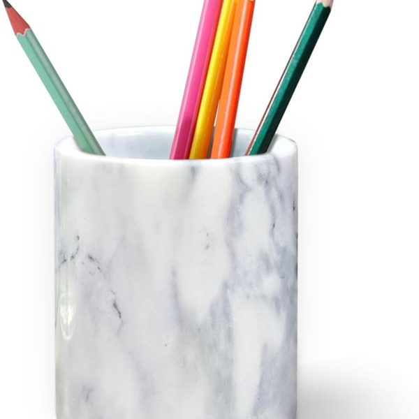 Marble Pencil Pen Holder for Desk,Makeup Brush Holder, Stand for Desk Marble Pattern Pencil Cup for Kids Durable Organizer Ideal Gift for Home, Office(gray).