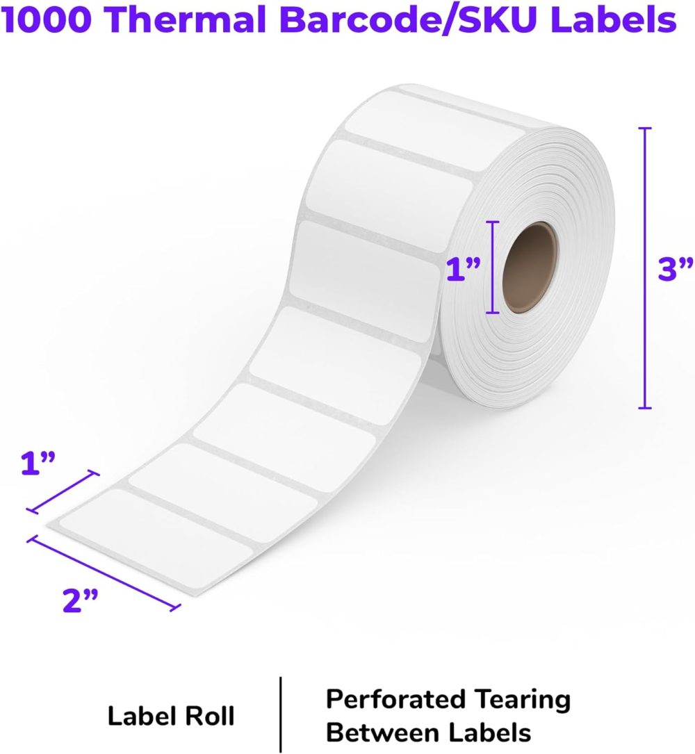Direct Thermal 2x1 Barcode Labels - Roll of 1,000 Thermal Labels for Shipping (Commercial Grade Stickers) - Image 2