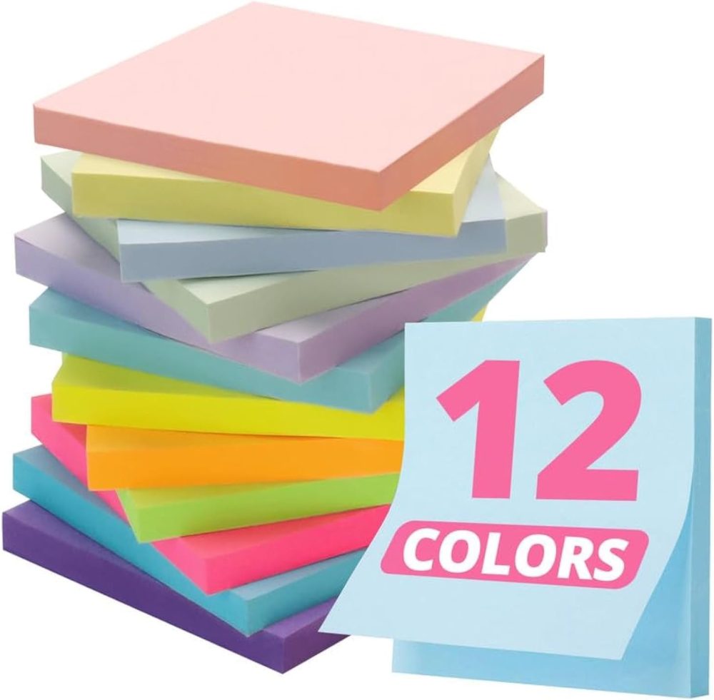 Sticky Notes, 12 Pads, 3x3 inches, Soft Pastel Self-Stick Note Pads, Perfect for Office, Study, and Daily Life Organization - Soft Pastel