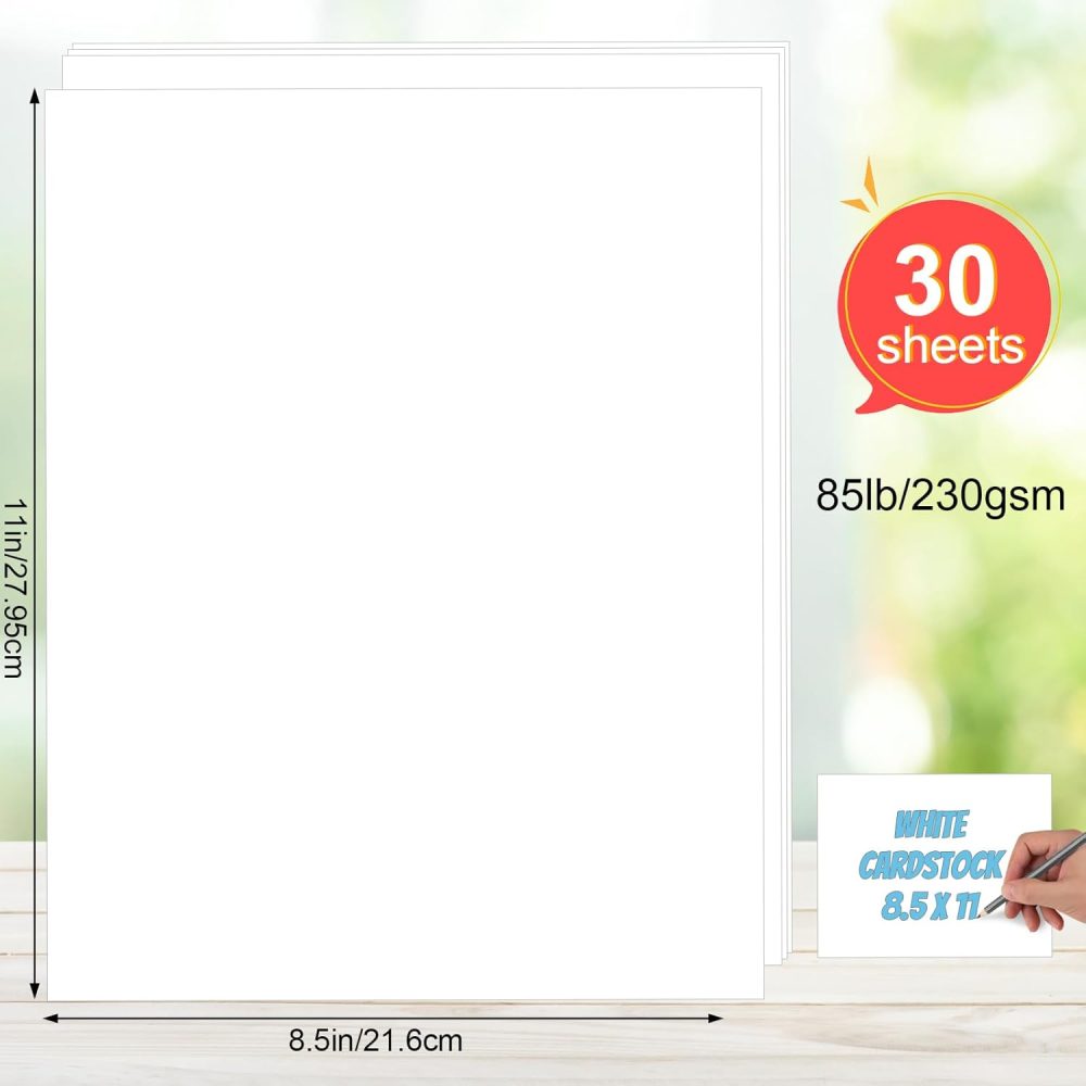 White Cardstock 8.5 x 11, 230gsm Cover Cardstock Paper, 85 Lb Heavy Card Stock for Printer, Card Stock Paper for Invitations, Scrapbooking, Crafts, Diy Cards, Decoration, Drawing (30 Sheets) - Image 2
