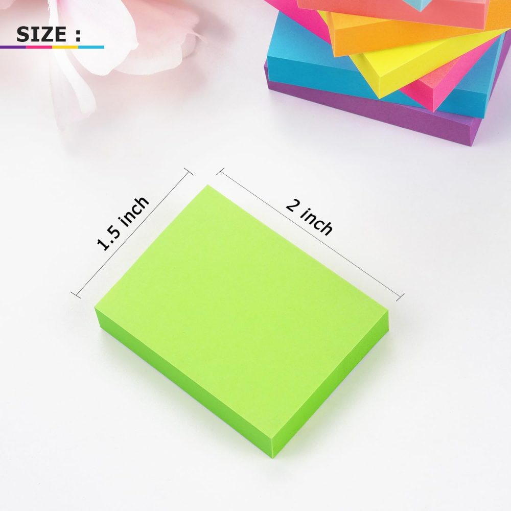 Sticky Notes 1.5x2 inch Bright Colors Self-Stick Pads 8 Pads/Pack 100 Sheets/Pad Total 800 Sheets - Image 2
