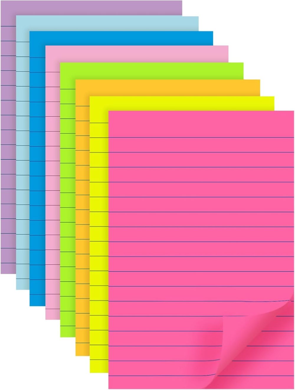 (8 Pads) Lined Sticky Notes 4x6 in , 8 Colors Self Sticky Notes Pad Its, Bright  Stickies Colorful Big Rectangular Sticky Notes for Office, Home, School, Meeting, 40 Sheets/pad