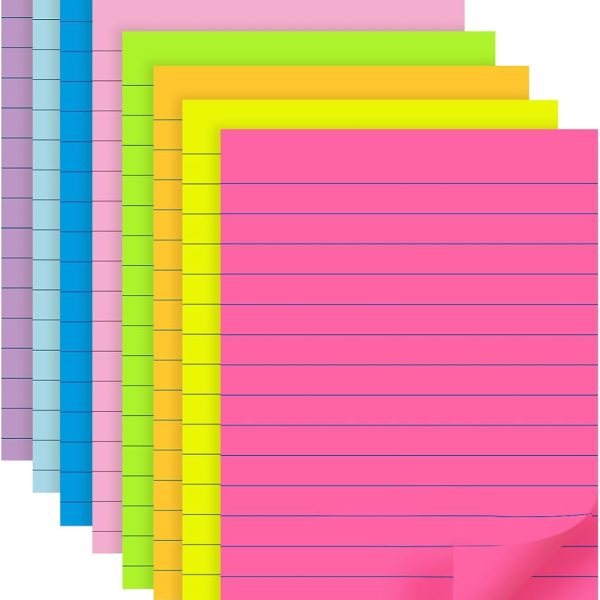 (8 Pads) Lined Sticky Notes 4x6 in , 8 Colors Self Sticky Notes Pad Its, Bright  Stickies Colorful Big Rectangular Sticky Notes for Office, Home, School, Meeting, 40 Sheets/pad