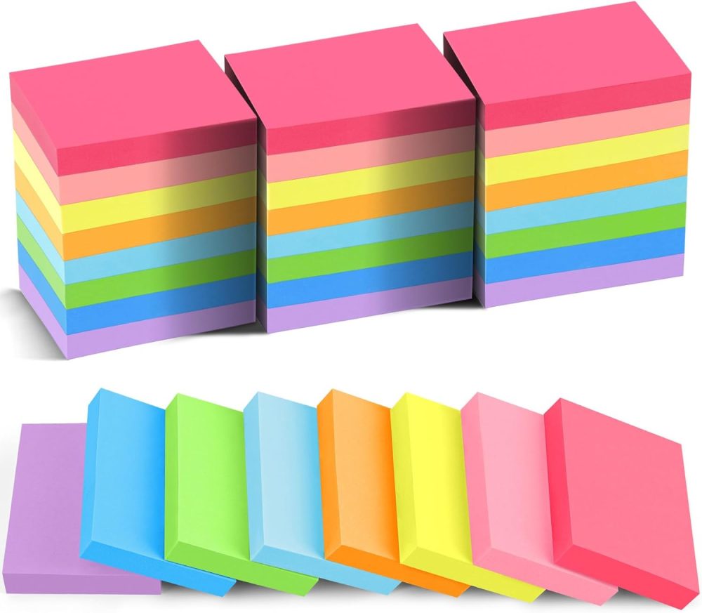 Sticky Notes, 1.5x2 inches, 24 Pads, Bright Mini Self-Stick Note Pads, 8 Colors Small Sticky Pads, Perfect for Office, Study, and Home Life Organization, 75 Sheets/Pad Total 1800 Sheets