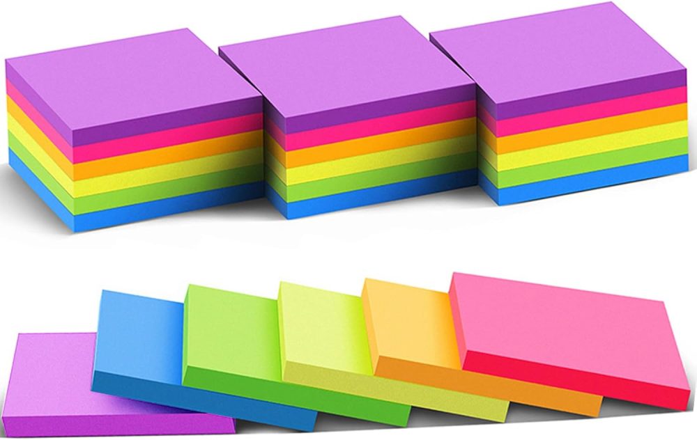 (24 Pack) Sticky Notes 3x3 in  Bright Stickies Colorful Super Sticking Power Memo Pads, Strong Adhesive, 74 Sheets/pad