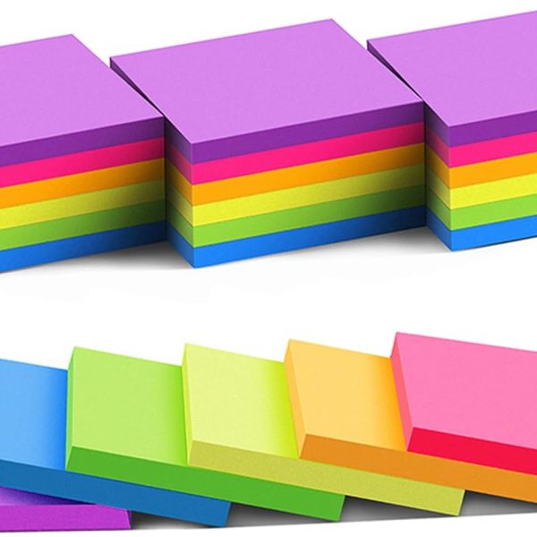 (24 Pack) Sticky Notes 3x3 in  Bright Stickies Colorful Super Sticking Power Memo Pads, Strong Adhesive, 74 Sheets/pad