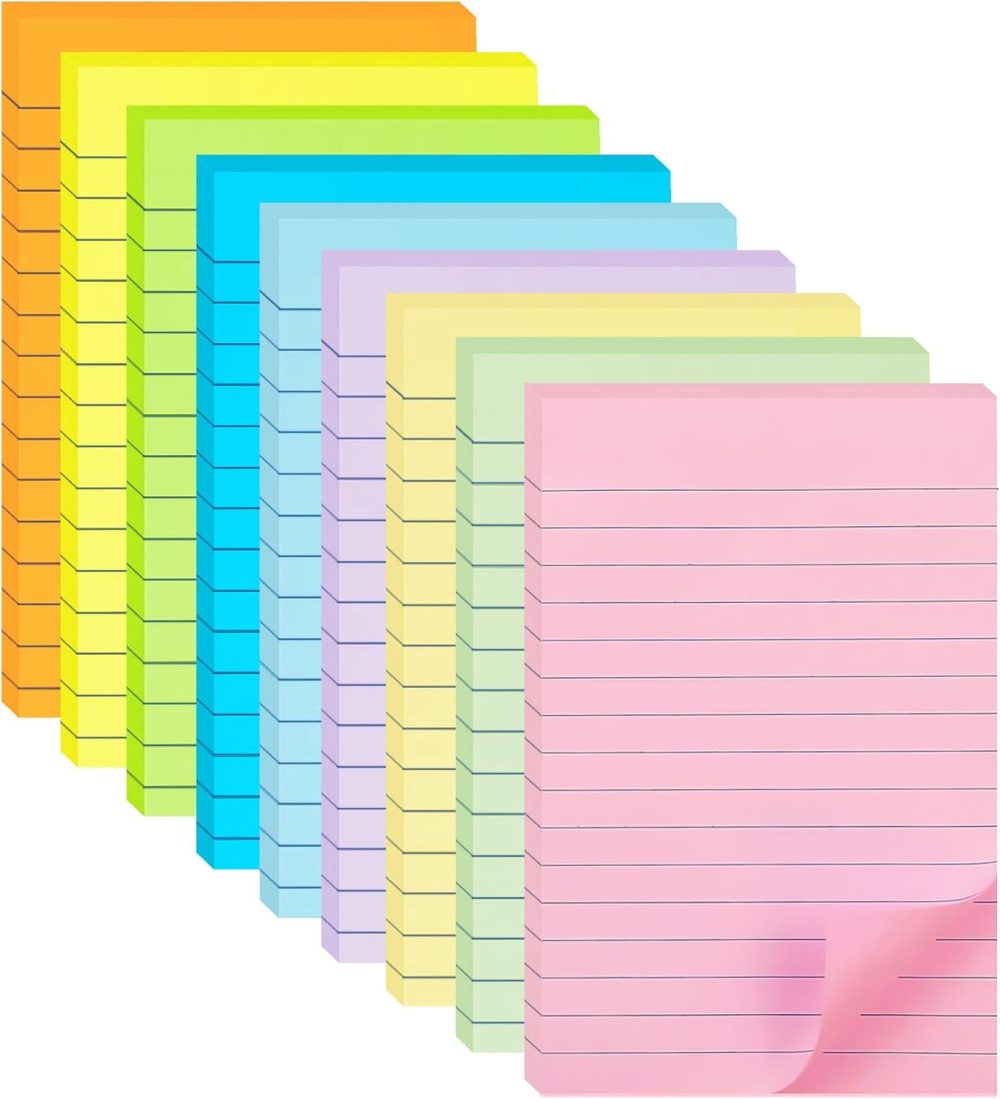 9 Pack Lined Sticky Notes 4X6 in , 9 Pastel Colors Large Ruled  Sticky Colorful Super Sticking Power Memo Pads Strong Adhesive, Sticky Notes with Lines Office, Home, 35 Sheets/pad