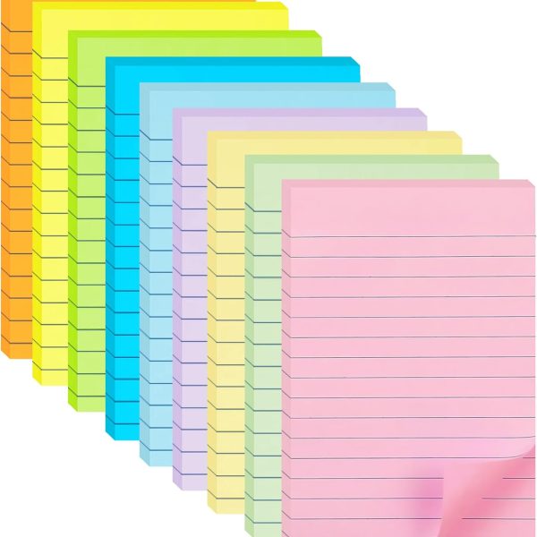 9 Pack Lined Sticky Notes 4X6 in , 9 Pastel Colors Large Ruled  Sticky Colorful Super Sticking Power Memo Pads Strong Adhesive, Sticky Notes with Lines Office, Home, 35 Sheets/pad