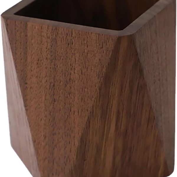 Black Walnut Wooden Pencil Box, Multiple-Use Desk Writing Stationary Organizer Wood Pen Holder Cups Office School Supplies Storage (Prismatic Shape)