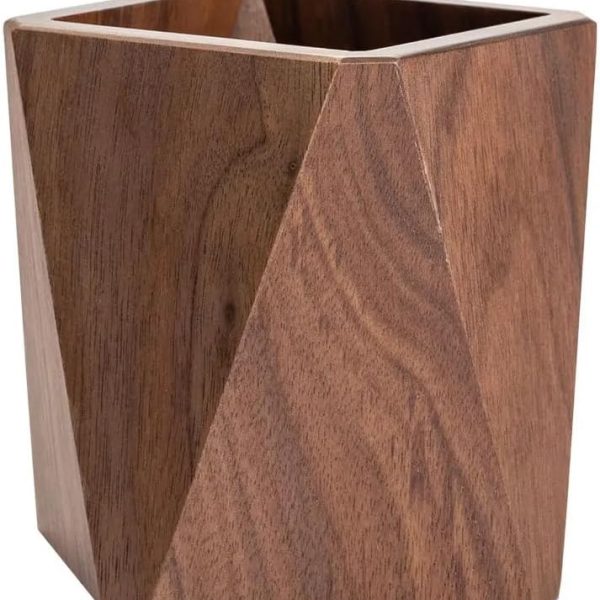 Wooden Pen Holder for Desk, Multi-Functional Pen Cup Pencil Holder for Office School Supplies Storage, Black Walnut Desk Organizer and Accessories（Prismatic）