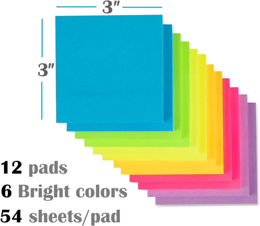 (12 Pack) Pop-up Sticky Notes 3x3 in,Bright Colors Super Sticking Power Memo Pads, 6 Colors, Strong Adhesive - Image 2