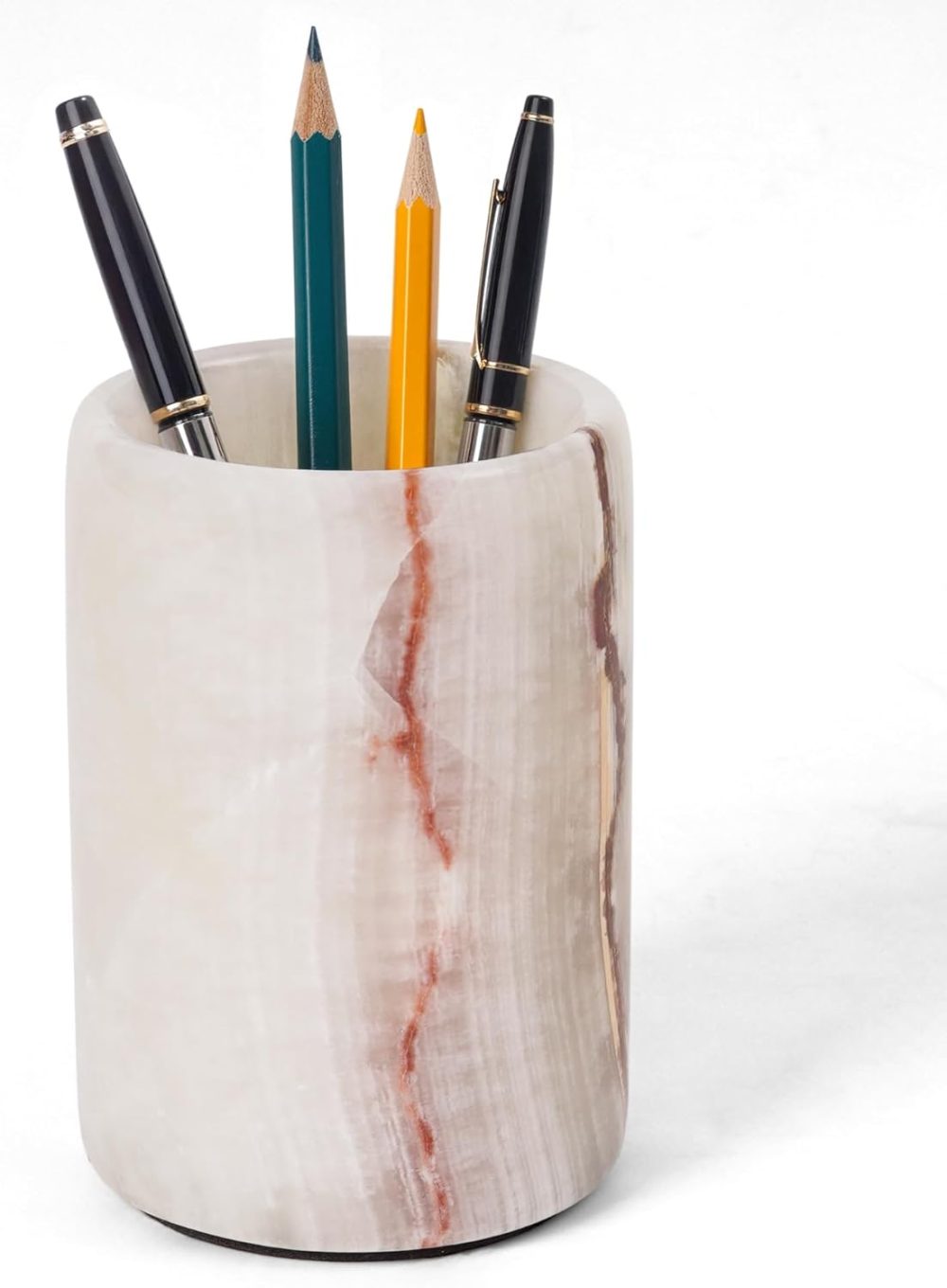 Marble Pen Holder For Desk 4" Inches White Onyx Handmade Makeup Brush Cup for Girls, Bathroom Tumbler Cup, Durable Office & Home Organizer Pencil Holder
