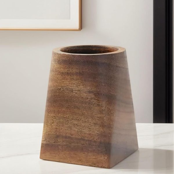 Wood Pen Holder For Desk, Pencil Cup Whole Piece Black Walnut Wooden Organizer Caddy Stand
