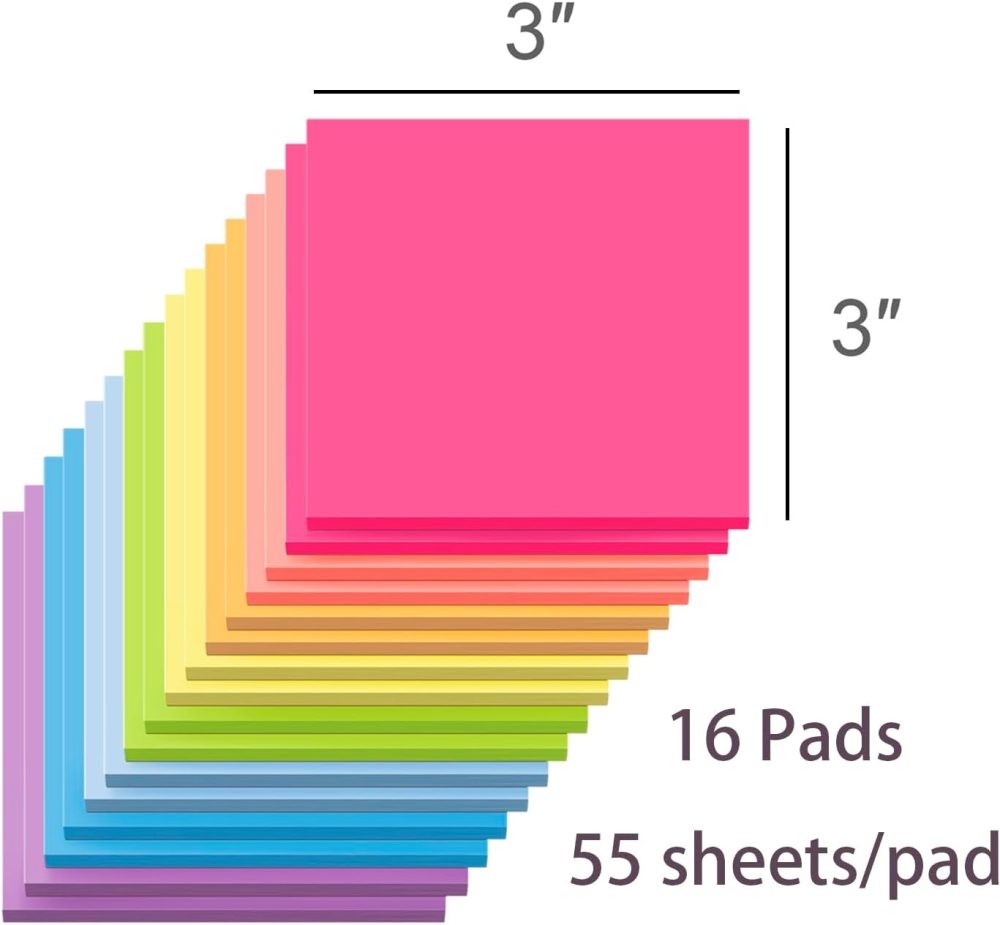 (16 Pack) Sticky Notes 3x3, Self-Stick Pads Bright Colors Sticky Note, Recyclable, Easy to  for Home, Office, Notebook - Image 2