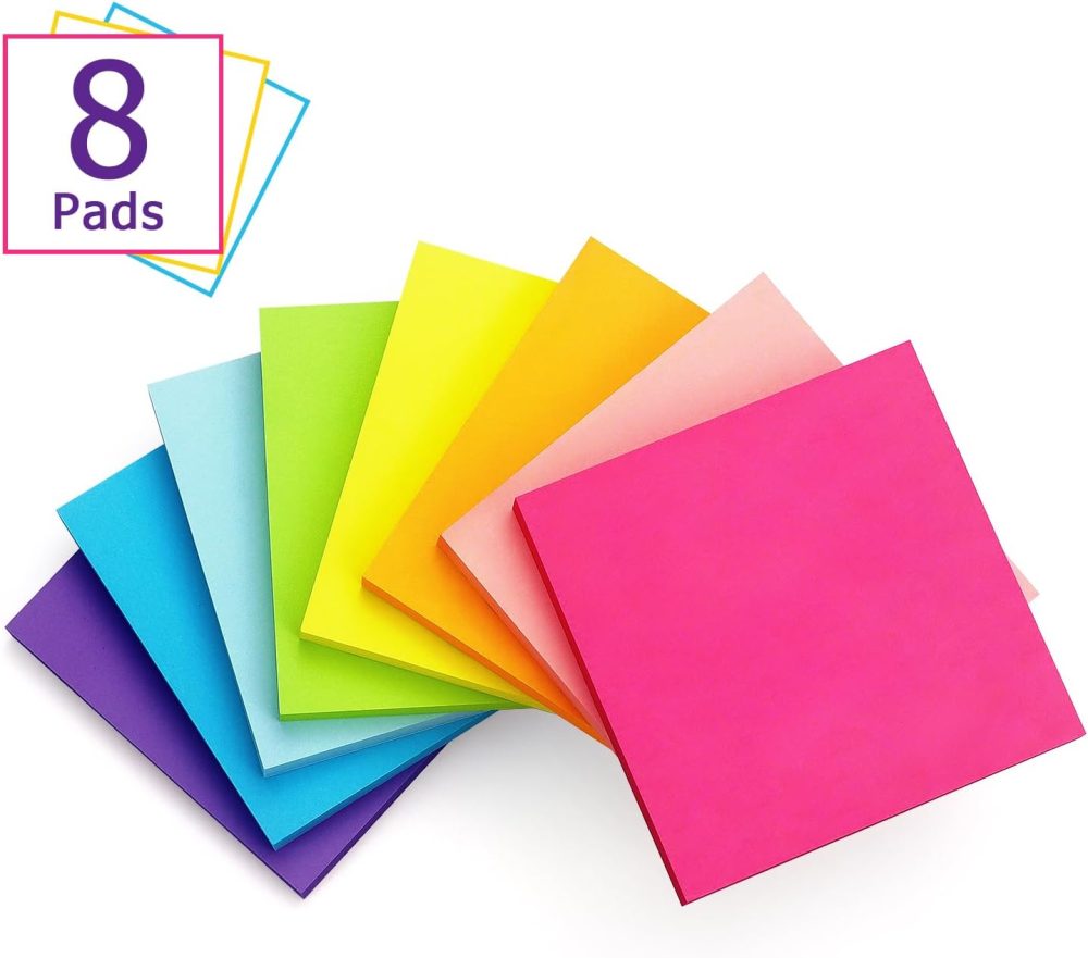 8 Pads Sticky Notes 3x3 Self-Stick Notes 8 Bright Multi Colors Purple Sticky Notes, 85 Sheet/Pad - Image 2