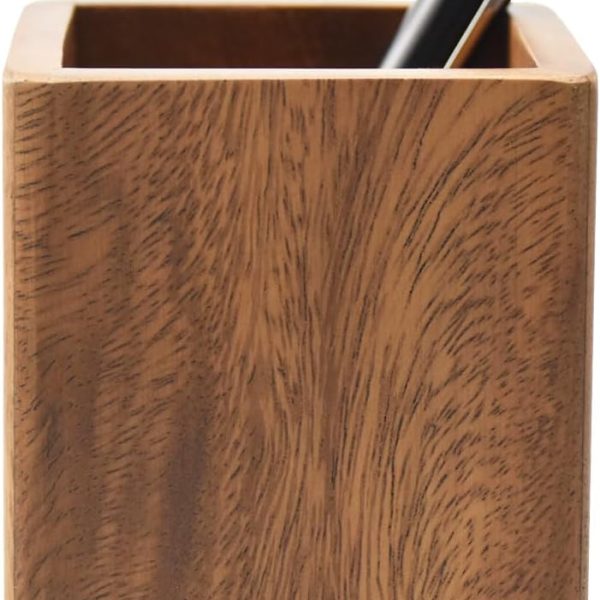 Walnut Wooden Pencil Holder Cup for Desk Natural Wood Pen Holder Stand for Office Home (Square)