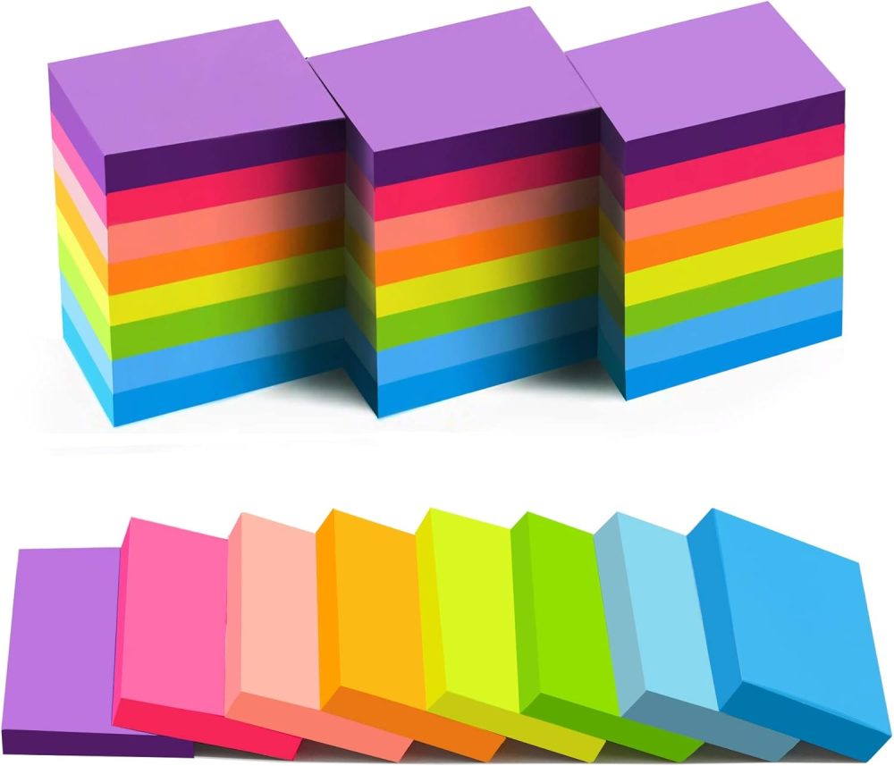 (24 Pads) Sticky Notes 1.5x2 in, 8 Colors  Self Sticky Notes Pad Its, Bright  Stickies Colorful Sticky Notes for Office, Home, School, Meeting, 75 Sheets/pad