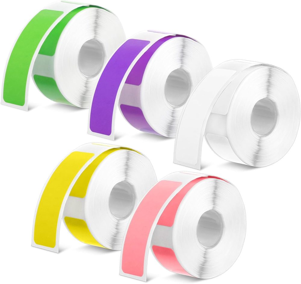 D30 Label Tape Print Stickers 12 x 40 mm Label Maker Tape Colorful Laminated Labeling Paper Replacement for D30 Printer, 160/Roll, 5 Rolls in Total(800 Pieces)