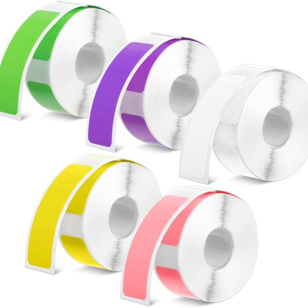 D30 Label Tape Print Stickers 12 x 40 mm Label Maker Tape Colorful Laminated Labeling Paper Replacement for D30 Printer, 160/Roll, 5 Rolls in Total(800 Pieces)