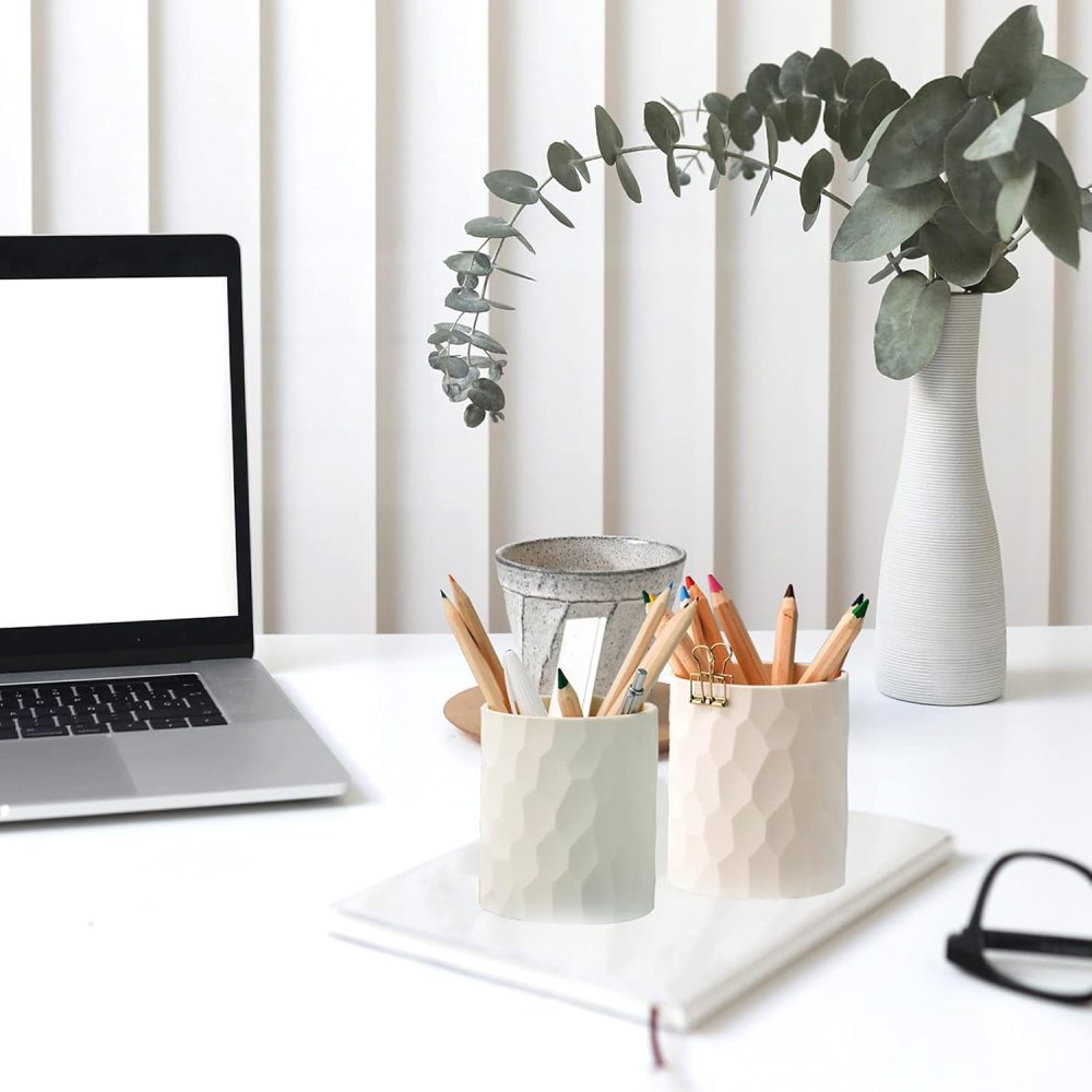 Pen Holder,Nordic Style Silicone Waterproof Pencil Holder for Desk Simple&Modern Minimalist Makeup Organizer Multifunctional Office Supplies for Home,Kids and School(Beige) - Image 2