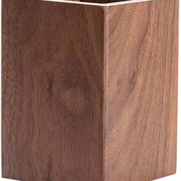 Wooden Pen Holder for Desk, Multi-Functional Pen Cup Pencil Holder for Office School Supplies Storage, Black Walnut Desk Organizer and Accessories(Square)