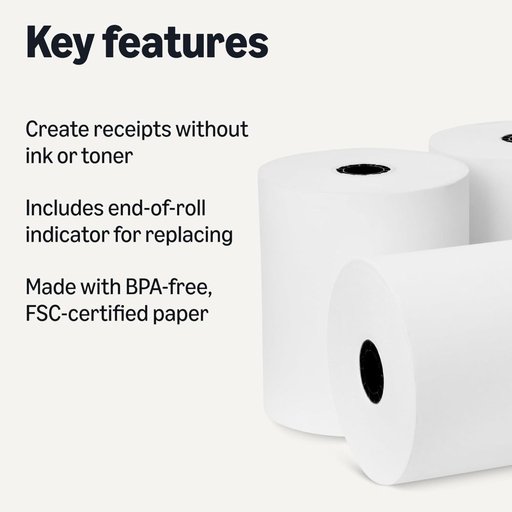 Thermal Paper Receipt Rolls for POS, 3 1/8" x 230', BPA-Free, FSC Certified, White, 50 Rolls - Image 2