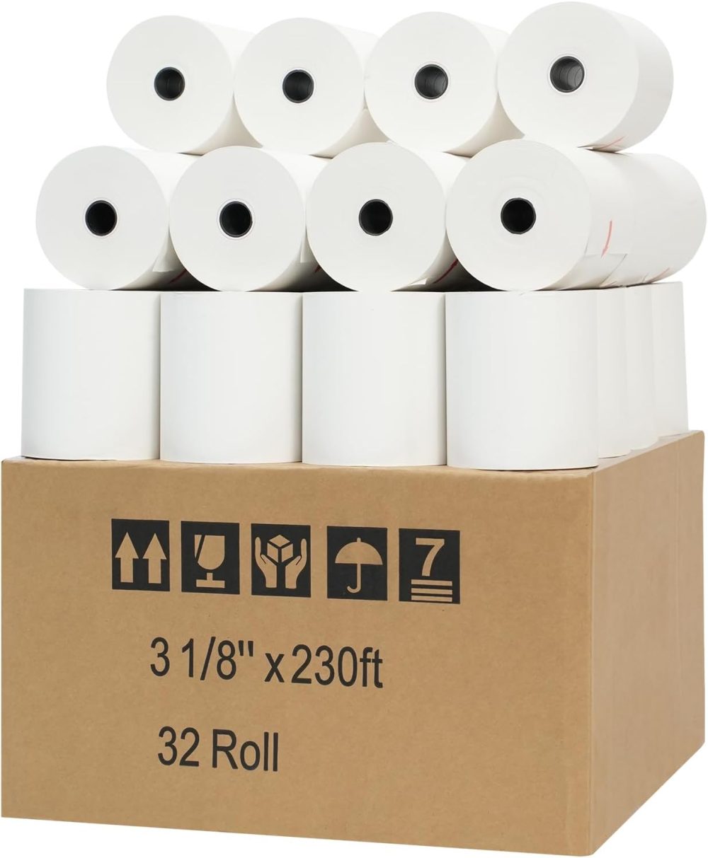 3 1/8" x 230' Premium A Grade POS Thermal Receipt Printer Paper (32Rolls/Case)