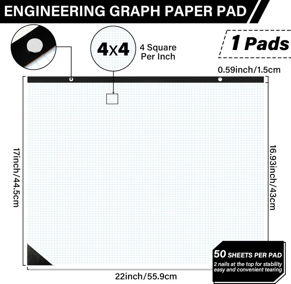 Large Engineering Graph Paper 22x17 in Sturdy Graph Desk Pad 1/4 in Quad Grid Blueprint Paper Giant Drafting Pad Sketching Graph Paper for Engineer Architect Designer Mathematician Draftsman - Image 2