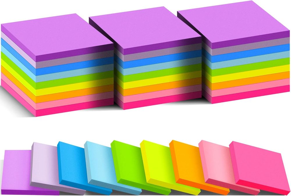 (36 Pack) Sticky Notes 3x3 in , 9 Bright Colors Self-Stick Note Pads it, Strong Adhesive, Easy to  for Home, Office, Notebook