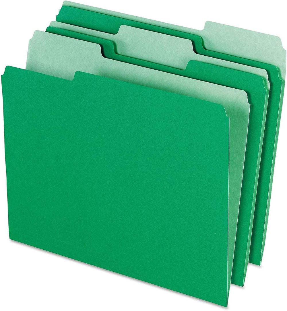 Two-Tone Color File Folders,  Size, 1/3 Cut, Bright Green, 100 Per box (152 1/3 BGR) - Image 2