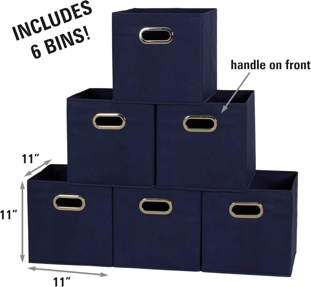 81-1 Foldable Fabric Storage Bins | Set of 6 Cubby Cubes with Handles | Navy Blue, 6 lbs - Image 2