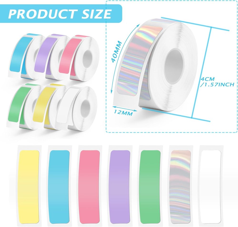 1600 Pcs  D30 Label Tape 12mm×40mm(0.47"x1.57"), Colored D30 Label Maker Tape, Self-Adhesive Label Tape for D30 Printer, 10 Rolls - Image 2