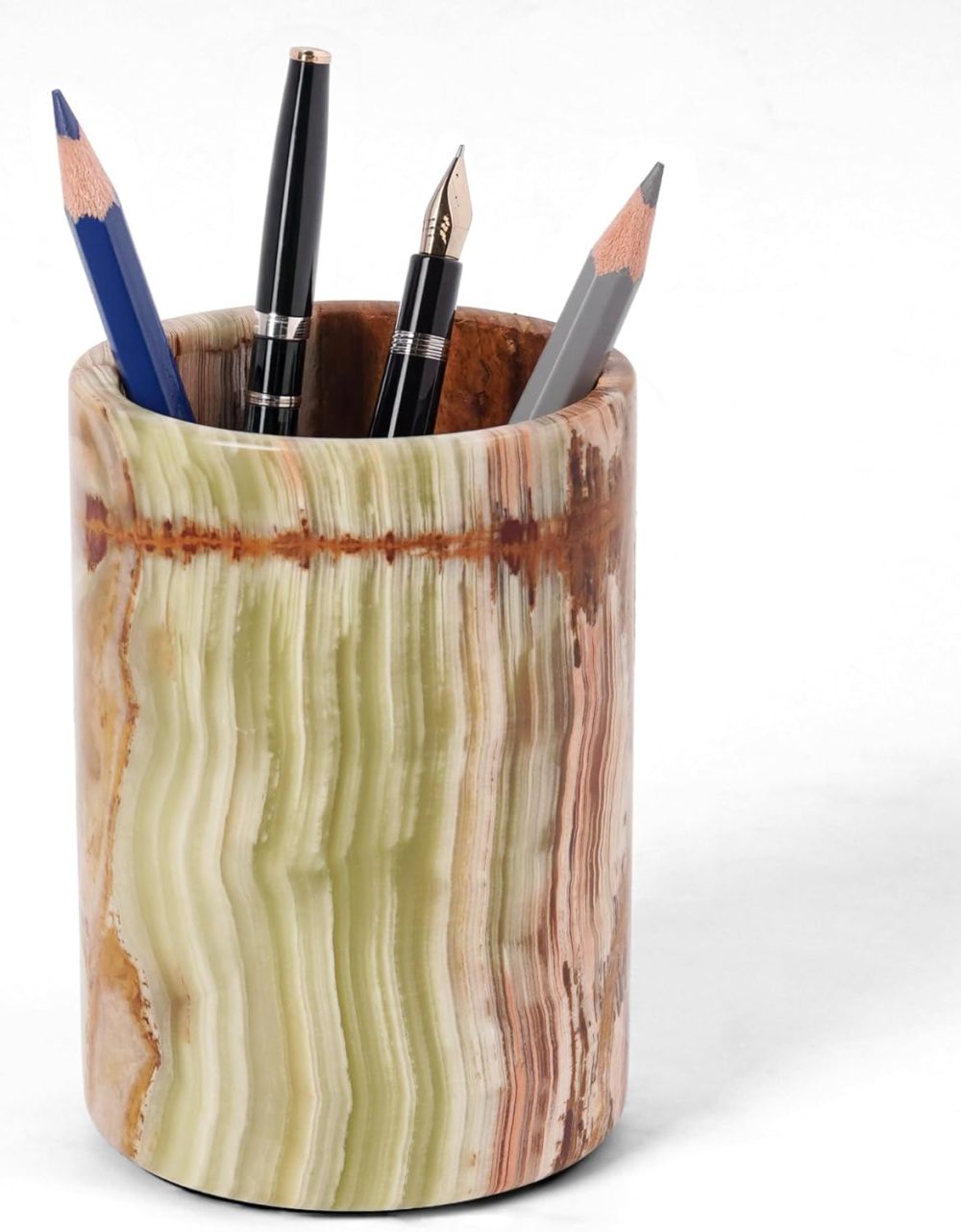 Marble Pen Holder For Desk 4" Inches Green Onyx Handmade Makeup Brush Cup for Girls, Bathroom Tumbler Cup, Durable Office & Home Organizer Pencil Holder