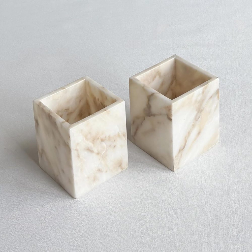 Natural Marble Stone Square Storage Container Empty Vessel Holder Cup for Candle/Pens/Sundries items (Gold) - Image 2