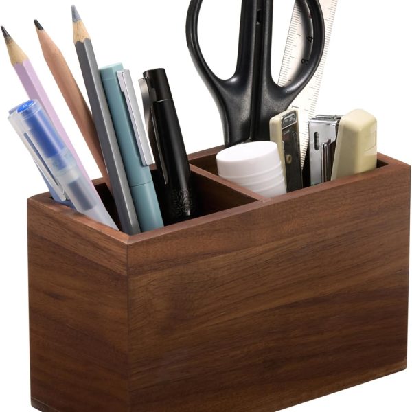 Walnut Pencil Holder (Double Slots) Wood Pen Holder for Desk