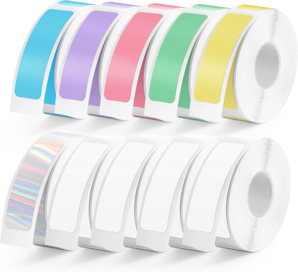 1600 Pcs  D30 Label Tape 12mm×40mm(0.47"x1.57"), Colored D30 Label Maker Tape, Self-Adhesive Label Tape for D30 Printer, 10 Rolls