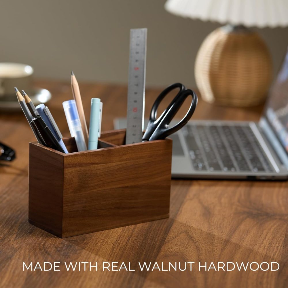 Walnut Pencil Holder (Double Slots) Wood Pen Holder for Desk - Image 2