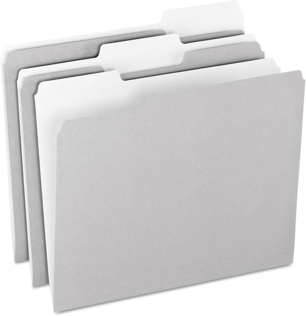 Two-Tone Color File Folders,  Size, 1/3 Cut, Gray, 100 Per box (152 1/3 GRA)