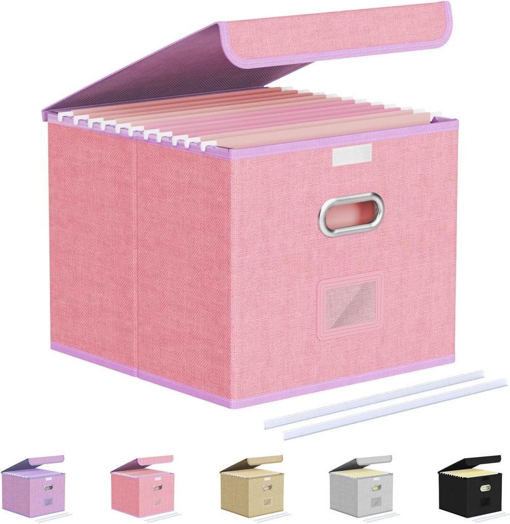 Collapsible File Organizer Box for Office/Decor/Home - Pink, Small, Portable