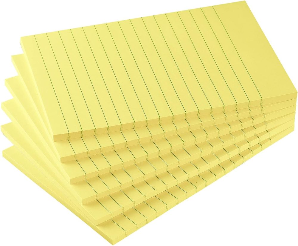6 Pads Lined Sticky Notes with Lines 4x6 Self-Stick Notes Bright Color Sticky Notes, 45 Sheets/Pad (Yellow)