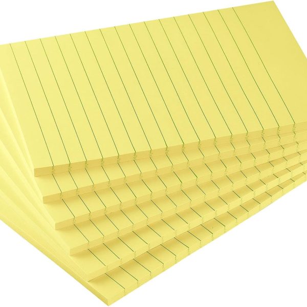 6 Pads Lined Sticky Notes with Lines 4x6 Self-Stick Notes Bright Color Sticky Notes, 45 Sheets/Pad (Yellow)