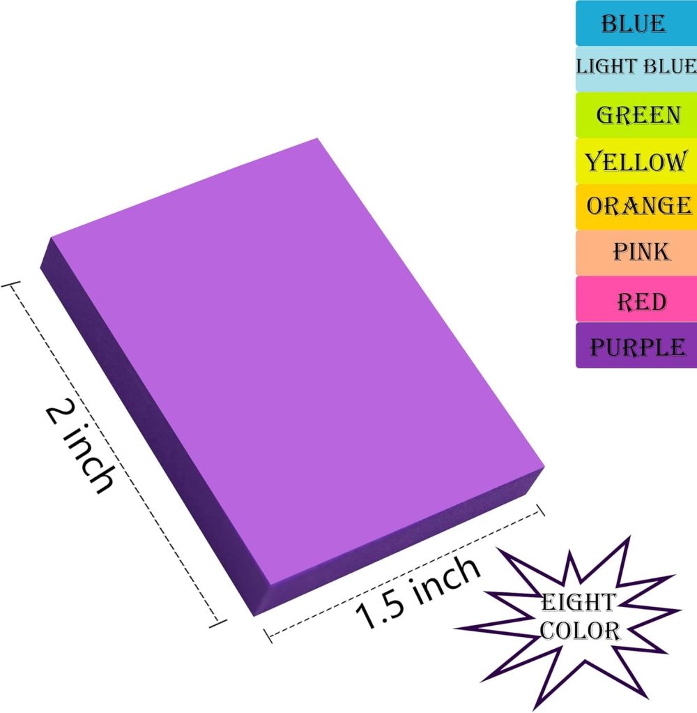(24 Pads) Sticky Notes 1.5x2 in, 8 Colors  Self Sticky Notes Pad Its, Bright  Stickies Colorful Sticky Notes for Office, Home, School, Meeting, 75 Sheets/pad - Image 2